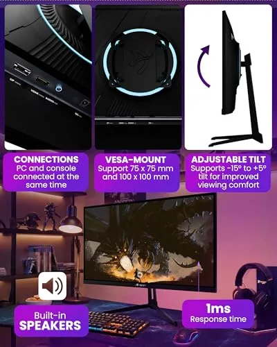 Arozzi ▫️ Monitor de jogos Nova de 24", IPS, FHD, 200 Hz, 1 ms, FreeSync, HDR, altifalantes integrados – Preto 3