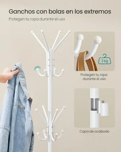 SONGMICS ▫️ Cabideiro de pé moderno, cabideiro de aço com 16 ganchos 4