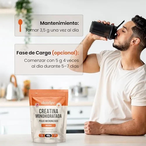 VitaBright ▫️ Creatina Monohidratada em Pó Micronizado | Saco de 400 g | 114 Doses | Creatina Monohidratada em Pó Ultrafino de 200 Mesh de Fácil Dissolução (Não em Gomas) | Vegana | Creatine 4