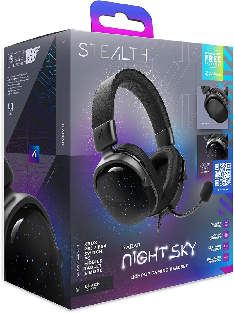 STEALTH ▫️ Radar - Auscultadores iluminados para jogos, céu noturno, compatíveis com consolas de jogos, telemóveis e PC