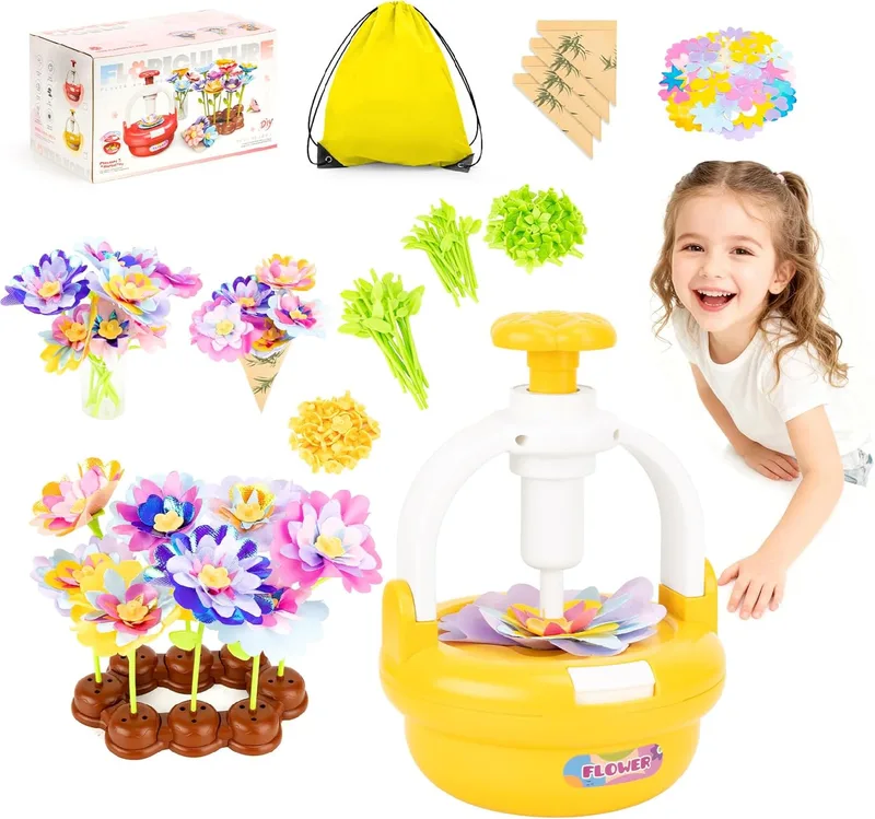 Funsland ▫️ Trabalhos manuais para crianças 3 4 5 6 7 8 anos, Brinquedo do mercado das flores, Brinquedos de construção de flores DIY, Jogos de artesanato de flores para meninas, Prenda educativa e criativa para crianças