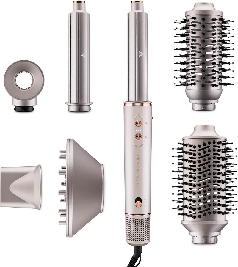 Ufesa ▫️ Modelador de Cabelo Pro Glam Twist 7 em 1 com motor digital sem escovas, sistema Coanda, revestimento cerâmico, gerador de iões e acessórios profissionais
