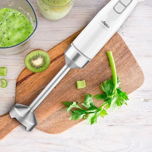 Ufesa ▫️ Batedeira de Mão Venus Max 1200 W com Função Turbo, 4 Lâminas em Aço Inoxidável, Velocidade Variável, Design Antiespiras, Conjunto 3 em 1 com Picador, Batedor e Copo Medidor 5