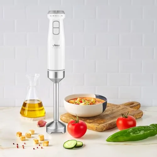 Ufesa ▫️ Batedeira de Mão Venus Max 1200 W com Função Turbo, 4 Lâminas em Aço Inoxidável, Velocidade Variável, Design Antiespiras, Conjunto 3 em 1 com Picador, Batedor e Copo Medidor 6