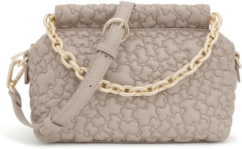 TOUS ▫️ Bowling Medium Taupe, Para Senhora, Medidas 22 x 33 x 13 cm, Coleção Jane Puffy Bear