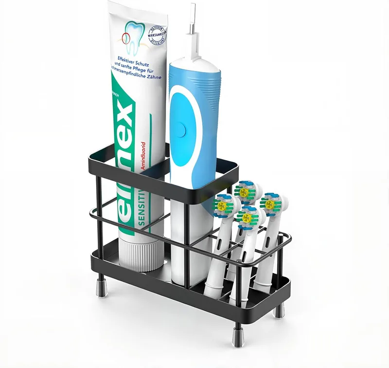 Luxspire ▫️ Suporte para escovas de dentes para casa de banho, suporte para escovas de dentes elétricas em aço inoxidável para fixação na parede, suporte para escovas de dentes para o duche, organizador de casa de banho, 6 ranhuras, preto