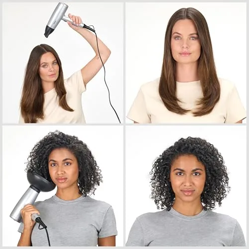 BaByliss ▫️ Secador de cabelo leve Cosmos com difusor – Secador potente e elegante de 2100 W, tratamento iónico anti-frizz, 3 níveis de calor e 2 velocidades, prateado, D580DE 2