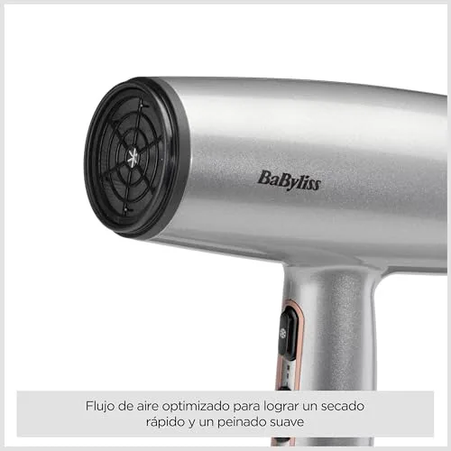 BaByliss ▫️ Secador de cabelo leve Cosmos com difusor – Secador potente e elegante de 2100 W, tratamento iónico anti-frizz, 3 níveis de calor e 2 velocidades, prateado, D580DE 5