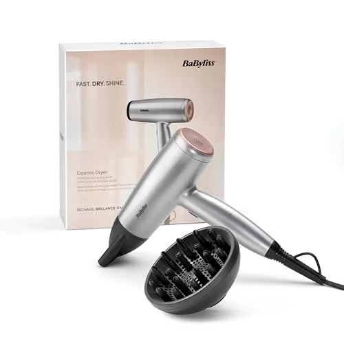 BaByliss ▫️ Secador de cabelo leve Cosmos com difusor – Secador potente e elegante de 2100 W, tratamento iónico anti-frizz, 3 níveis de calor e 2 velocidades, prateado, D580DE 6