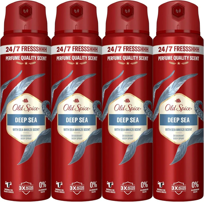 Old Spice ▫️ Deep Sea Desodorizante em Spray para Homem Sem Alumínio, 4x150 ml