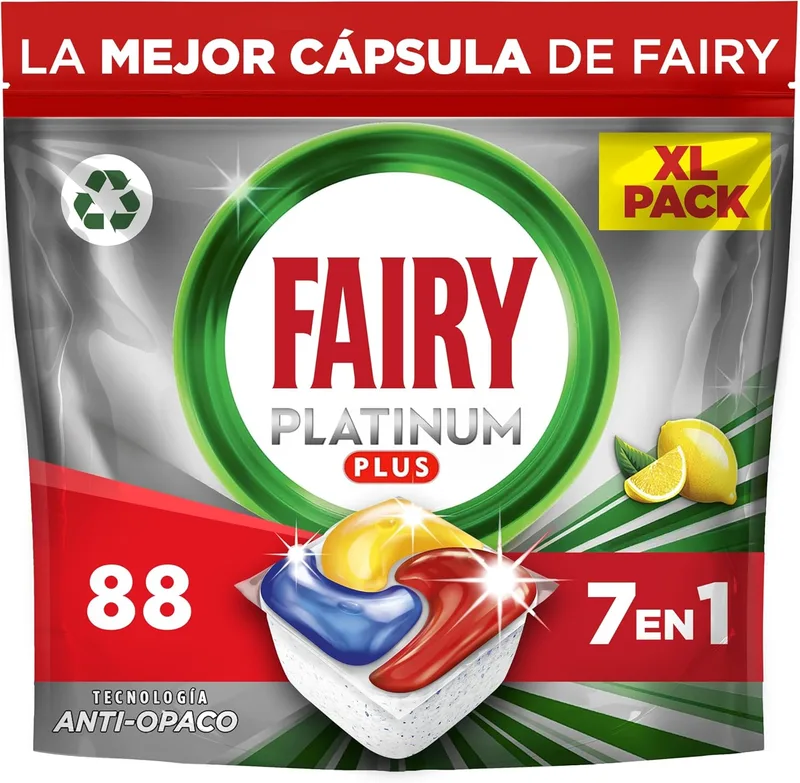 FAIRY ▫️ Platinum Plus Lemon All-In-One Dishwasher Capsules, 88 cápsulas, a nossa melhor limpeza que deixa a loiça como nova, elimina o embaciamento e evita o calcário
