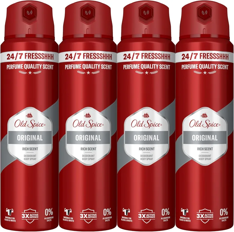 Old Spice ▫️ Original Men's 48 Hour Fresh Body Spray Desodorizante, 0% Sais de Alumínio, 4x150 ml