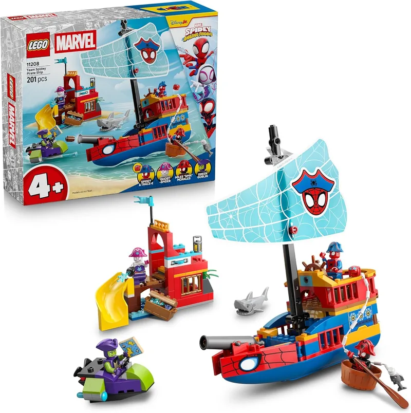 LEGO ▫️ Marvel Navio Pirata da Equipa do Spidey - Conjunto de super-heróis - Maquetes de navios de brincar com 4 minifiguras - Presente para crianças a partir dos 4 anos e fãs do Spidey e da sua super-equipa - 11208
