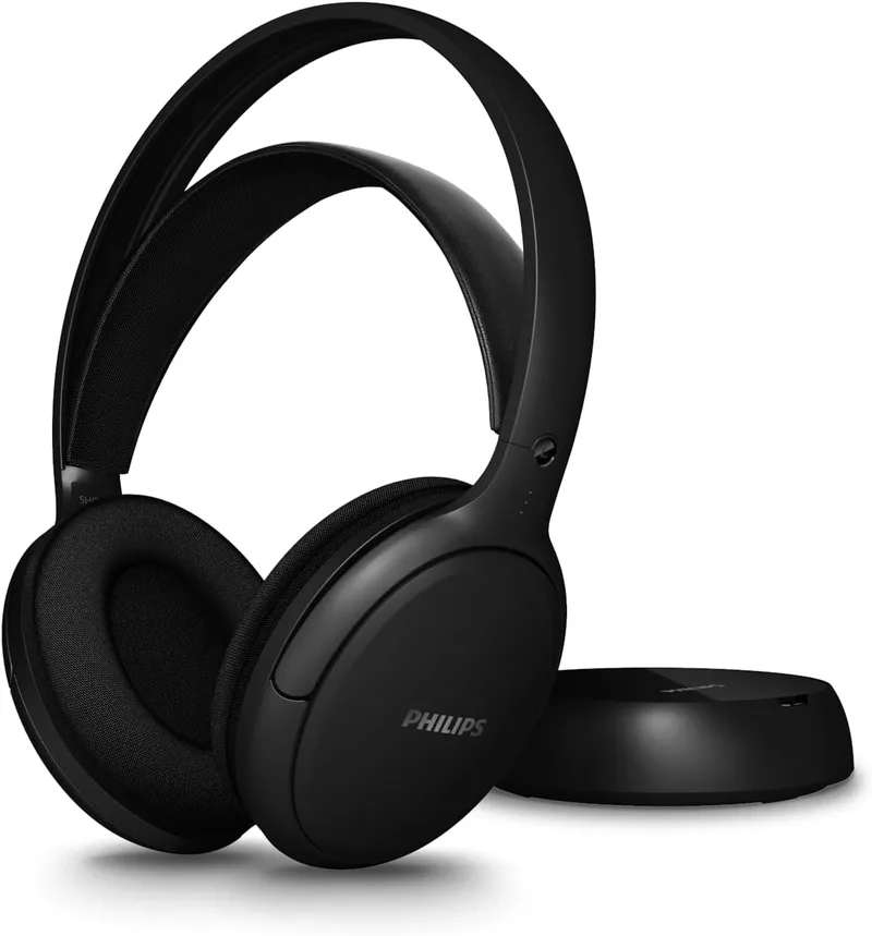 PHILIPS ▫️ SHC5000 - Auscultadores sem fios para televisão com 30 horas de reprodução, alcance de 30 m, ligação digital de 2,4 G, ajuste confortável sobre a orelha, bateria substituível, som de diálogo nítido
