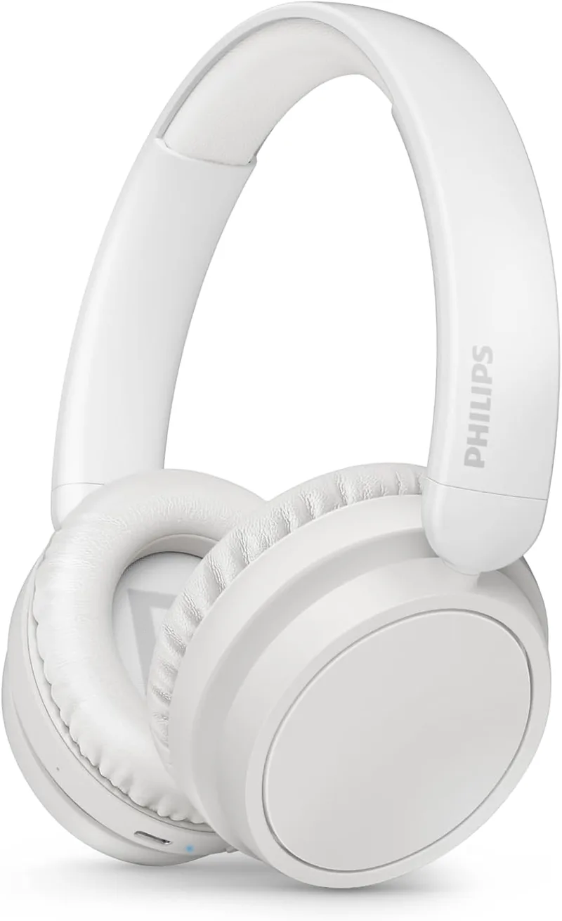 PHILIPS ▫️ TAH5219WT/00 Auscultadores sem fios Bluetooth On-Ear leves – até 65 h de autonomia, som natural, chamadas nítidas, graves dinâmicos, carregamento por USB-C em 2 h, estojo macio – Branco