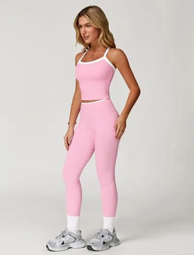 IDOPIP ▫️ Conjunto desportivo de duas peças para mulher, para fitness: top com decote halter, roupa de verão com acolchoamento e leggings de cintura alta, conjunto de ginásio com alça traseira para ioga, pilates e 4