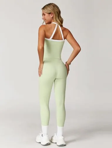 IDOPIP ▫️ Conjunto desportivo de duas peças para mulher, para fitness: top com decote halter, roupa de verão com acolchoamento e leggings de cintura alta, conjunto de ginásio com alça traseira para ioga, pilates e 2