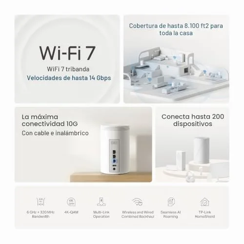 TP-Link ▫️ Deco BE68 (conjunto de 3) - Sistema Mesh Wi-Fi 7, BE14000, tri-banda, 700 m² 5