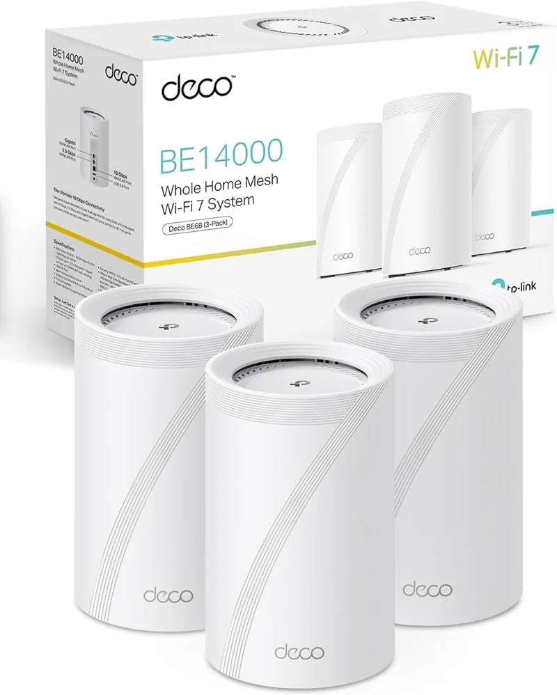 TP-Link ▫️ Deco BE68 (conjunto de 3) - Sistema Mesh Wi-Fi 7, BE14000, tri-banda, 700 m²