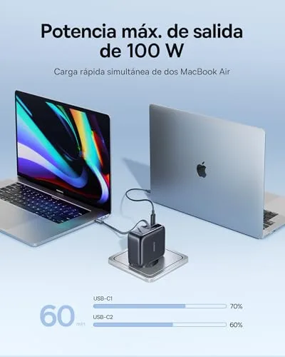 Baseus ▫️ Enercore - Carregador USB-C (100 W, cabo extensível, 3 portas GaN, carregador rápido PD compatível com MacBook Pro, Air, Dell, HP, iPad, iPhone 17/16/15/14/13 Pro Max, Galaxy S25/24 Ultra 2