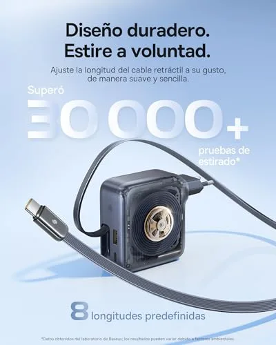 Baseus ▫️ Enercore - Carregador USB-C (100 W, cabo extensível, 3 portas GaN, carregador rápido PD compatível com MacBook Pro, Air, Dell, HP, iPad, iPhone 17/16/15/14/13 Pro Max, Galaxy S25/24 Ultra 6