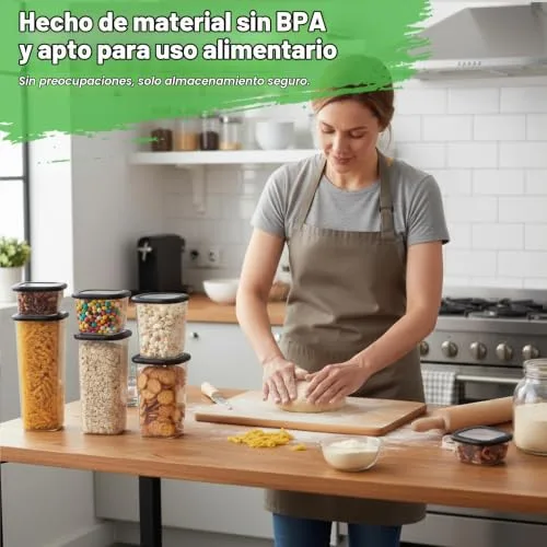 Cozary ▫️ Conjunto de recipientes herméticos para alimentos – 12 potes de cozinha (2x 0,36 L – 1,64 L) e 16 etiquetas pretas, ideal para arrumação na cozinha, potes de cozinha 7
