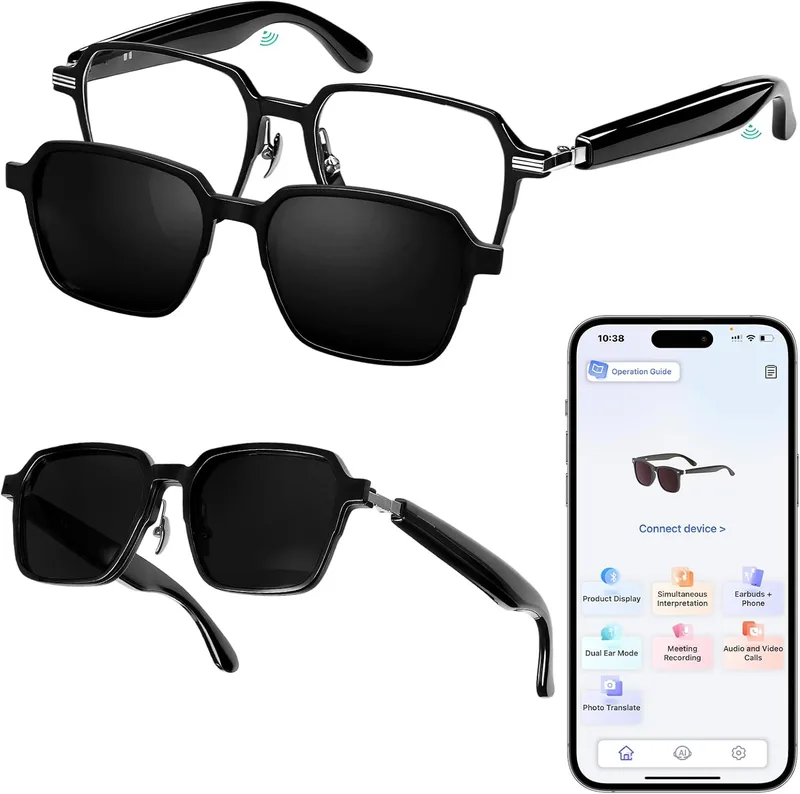 Axrye ▫️ Óculos inteligentes Bluetooth, óculos de sol com controlo de voz AI, tradução em 115 idiomas, ouvir música e chamadas, proteção UV Óculos inteligentes App incluído para homens e mulheres