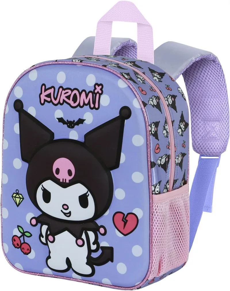 Hello Kitty ▫️ Mochila Kuromi Rebel 3D Elite, Malva, 25 x 30 cm, Capacidade 7 L