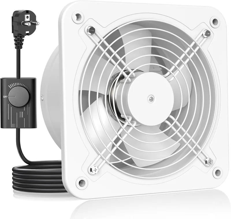 HG Power ▫️ Exaustor de 200 mm - Exaustor silencioso para casa de banho com válvula anti-retorno, regulador de velocidade, ficha, exaustor industrial para cozinha, garagem, cave e escritório, branco
