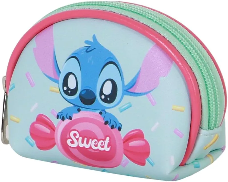 Disney ▫️ Porta-moedas oval casual Lilo e Stitch, azul, 12 x 9 cm