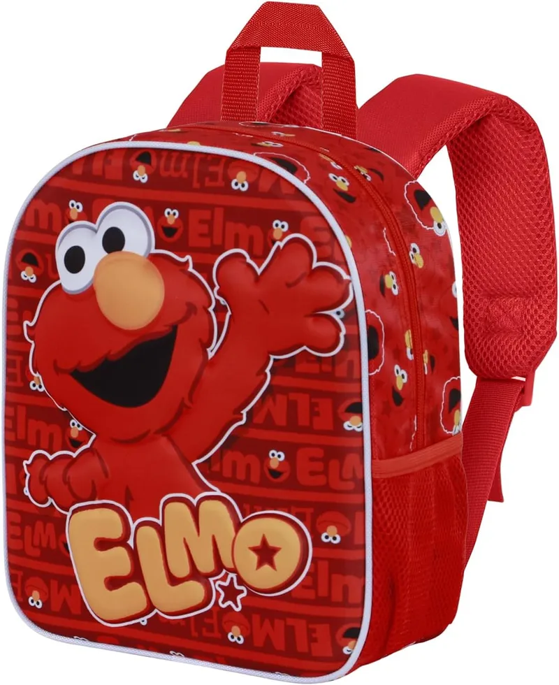 KARACTERMANIA ▫️ Barrio Sésamo Elmo Happy - Mochila 3D Elite, Vermelha, 25 x 30 cm, Capacidade 7 L