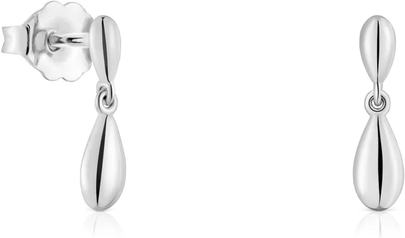 TOUS ▫️ Brincos compridos em prata esterlina com motivos em forma de lágrima, Coleção Motifs