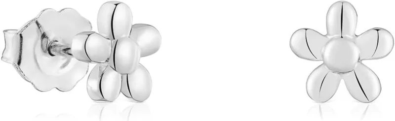 TOUS ▫️ Brincos femininos Sterling Silver Flower Motif, Coleção Motifs