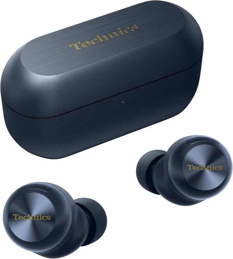 Technics ▫️ EAH-AZ100E-A Auscultadores sem fios com cancelamento de ruído, Bluetooth multiponto, Voice Focus AI, auscultadores intra-auriculares confortáveis, azul meia-noite