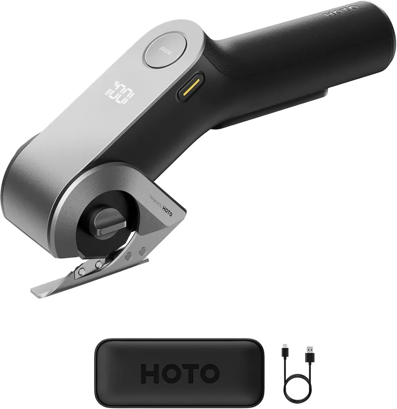HOTO ▫️ Tesoura elétrica sem fio EdgeFlow, lâmina de titânio e ecrã LED, cortador recarregável para cartão, bloqueio de segurança, para cartão, alcatifa, couro e bricolage