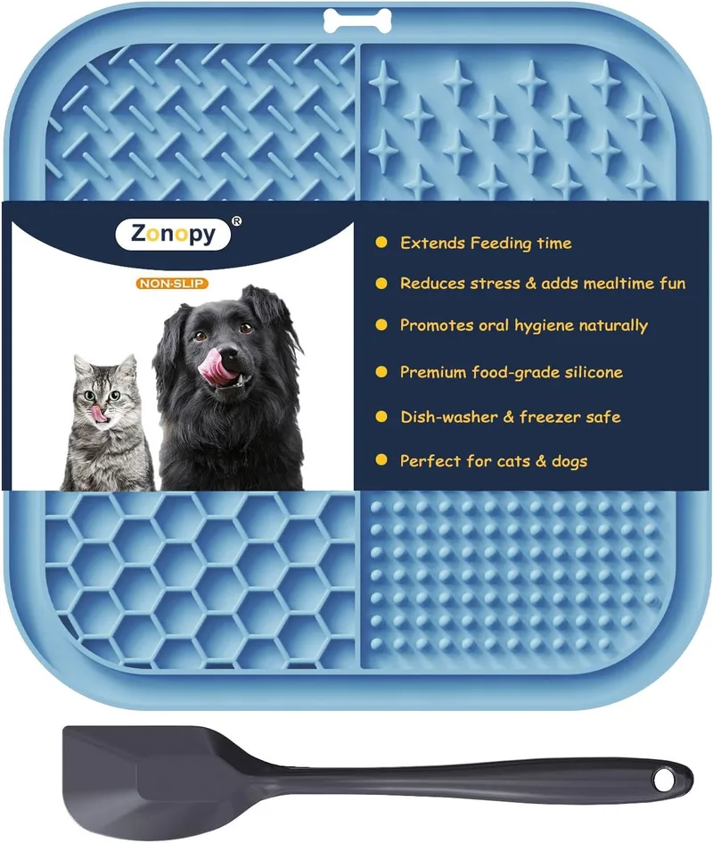 Zonopy ▫️ Tapete para lamber para cães e gatos com ventosas, 1 embalagem de tapete quadrado para lamber com alimentação lenta para cães, para aliviar a ansiedade e o tédio, brinquedos para
