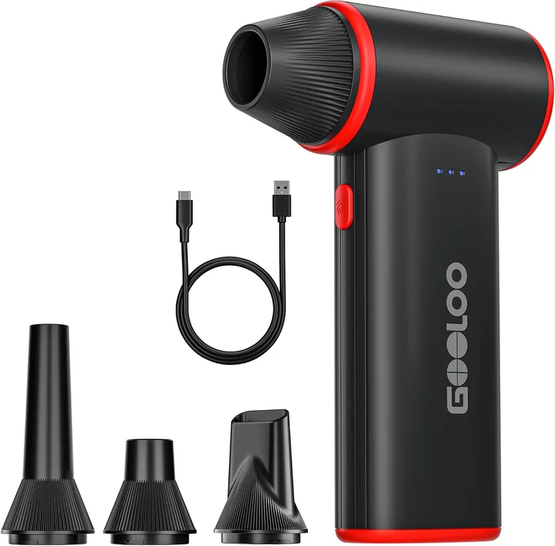 GOOLOO ▫️ F3 Soprador Elétrico de Pó 150 000 RPM Ar Comprimido | Potente Soprador de Ar 150 000 RPM 52 m/s, 3 velocidades, carregamento rápido, Para carro, computador, sofá e uso no exterior