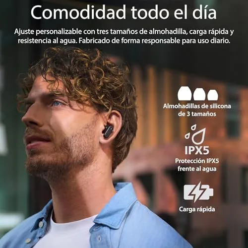 PHILIPS ▫️ Auscultadores TAT6000BK True Wireless - Estojo de carregamento inteligente, cancelamento de ruído, 4 microfones, graves dinâmicos, 28 horas de reprodução, Bluetooth 5.4, IPX5, controlos táteis, assistente de voz - Preto 4