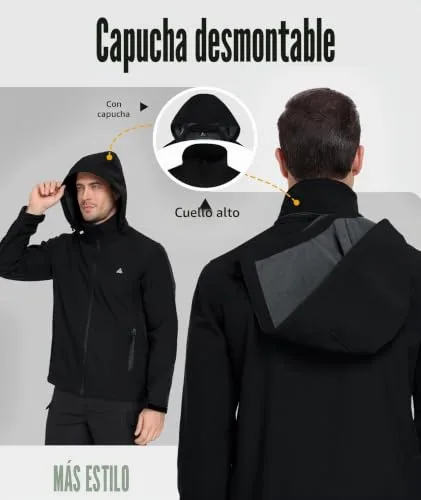 SwissWell ▫️ Casaco Softshell para Homem, para Caminhadas, Multifuncional, à prova de vento e impermeável, para o Inverno, quente, com capuz e bolsos, ideal para caminhadas e acampamentos 3