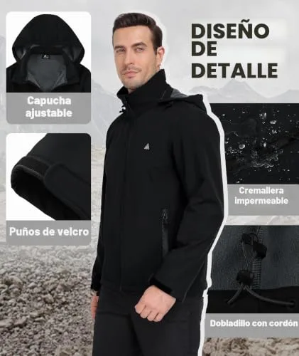 SwissWell ▫️ Casaco Softshell para Homem, para Caminhadas, Multifuncional, à prova de vento e impermeável, para o Inverno, quente, com capuz e bolsos, ideal para caminhadas e acampamentos 4