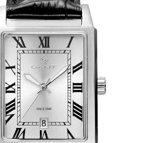 GANT ▫️ G197001 Staten Island - Relógio de pulso para homem, caixa em aço inoxidável, bracelete em pele preta com efeito de pele de crocodilo, movimento de quartzo japonês, data, 5 ATM 2