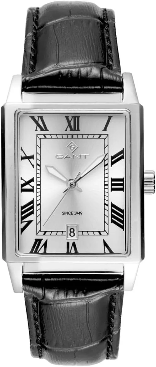 GANT ▫️ G197001 Staten Island - Relógio de pulso para homem, caixa em aço inoxidável, bracelete em pele preta com efeito de pele de crocodilo, movimento de quartzo japonês, data, 5 ATM