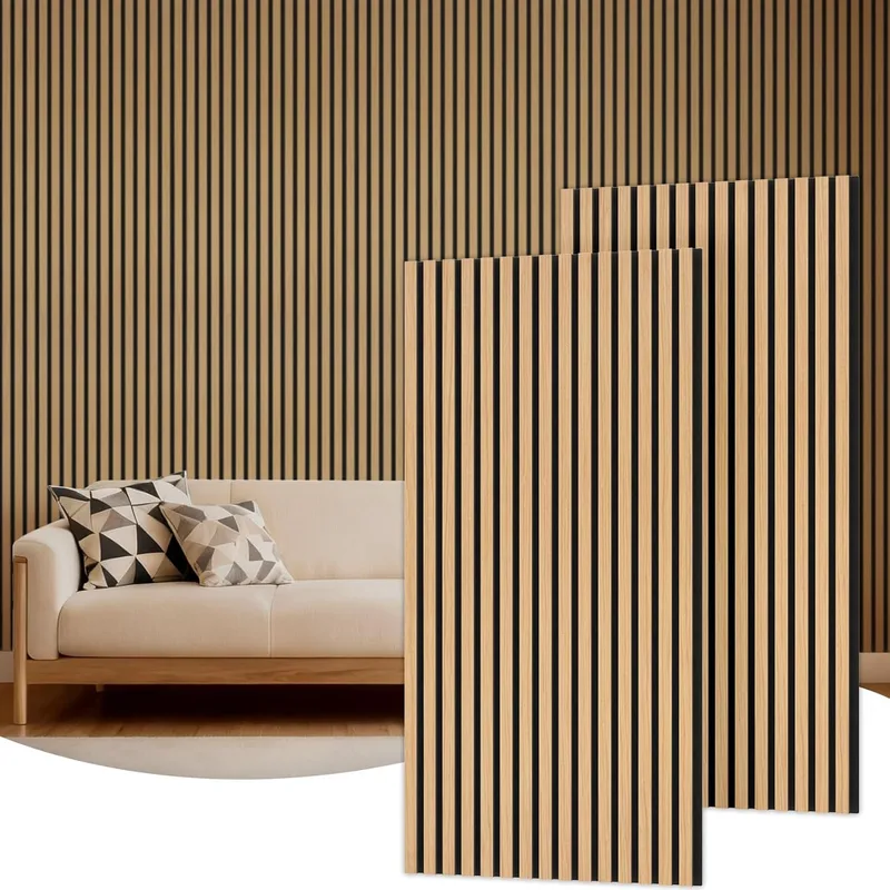 TONOR ▫️ Conjunto de 2 painéis acústicos decorativos em folheado de madeira, 120 x 60 - 1,44 m², painel de parede com isolamento acústico em 3D, painéis de parede insonorizantes para a sala de estar, o escritório, a bancada, teca