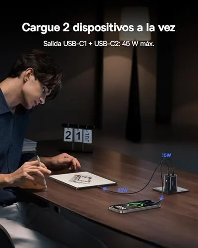 Baseus ▫️ PicoGo II Carregador USB-C de 45 W, Adaptador de Corrente USB-C com 2 Portas, Carregador Rápido PD 3.0 PPS Compatível com iPhone 17/17 Pro Max/16-12, Galaxy S25 Ultra, Pixel, iPad Pro/Air, Steam Deck 3