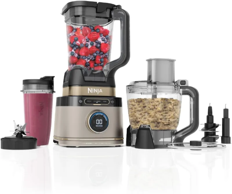 Ninja ▫️ Processador de alimentos e liquidificador Detect Power Pro 3 em 1 (1200 W), 3 copos de 700 ml e lâmina para massa, ideal para misturar, picar e triturar, pedra dourada, TB401EUSTGD