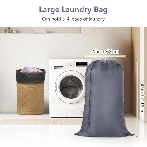 OTraki ▫️ 2 Sacos de Roupa Extragrandes, 70 x 115 cm, Saco de Armazenamento Lavável na Máquina com Cordão Ajustável para Viagens, Acampamento, Casa ou como Cesto de Roupa (Preto + Cinzento) 2