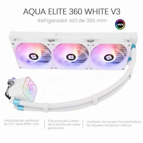 THERMALRLGHT ▫️ TR-Thermalright Aqua Elite 360 Branco V3 – Sistema de arrefecimento por água para CPU com especificações completas, refrigerador AIO para PC, 3 ventoinhas ARGB de 120 mm, instalação simples, compatível com AM5/AM4, LGA1851 2
