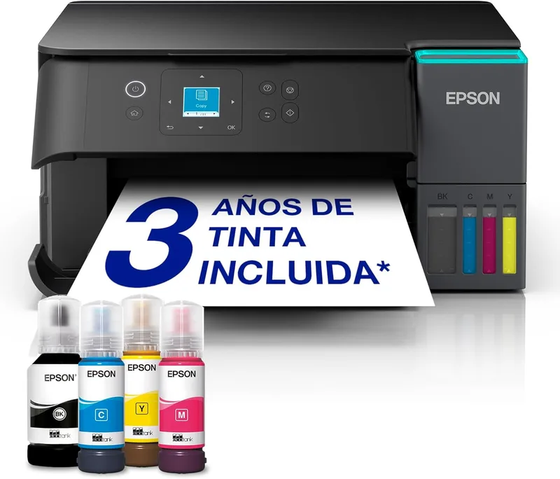 Epson ▫️ Impressora com tanque de tinta EcoTank ET-2950 | Uso doméstico intensivo | Wi-Fi | A4 | Impressão, cópia, digitalização | Ecrã LCD de 3,7 cm | Impressão duplex | Tinta incluída durante 3 anos