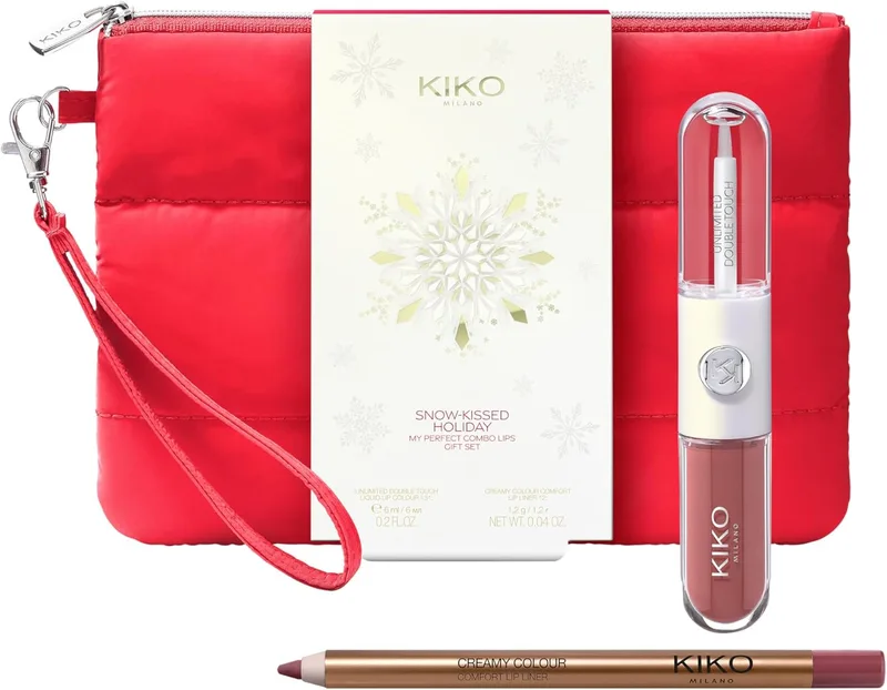 Kiko Milano ▫️ Snow-Kissed Holiday My Perfect Combo Lips Gift Set-02, Conjunto de maquilhagem para os lábios: Unlimited Double Touch e Lipstick