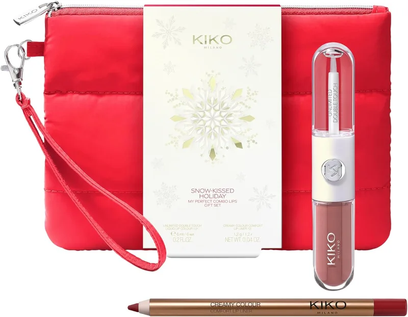 Kiko Milano ▫️ Snow-Kissed Holiday My Perfect Combo Lips Gift Set-01, Conjunto de maquilhagem para os lábios: Unlimited Double Touch e Lipstick